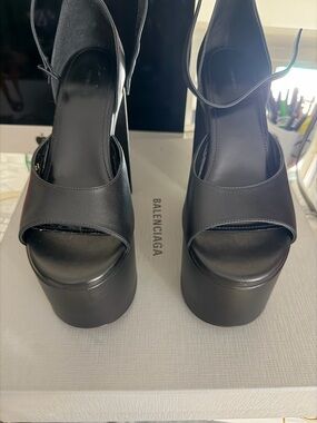 Balenciaga Black Leather High Platform Sandals with Ankle Strap -white avail too